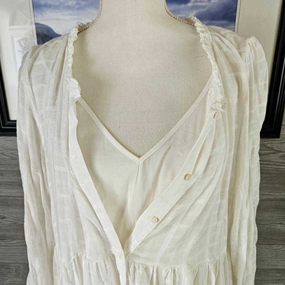 Free People Edie Dress Button Front Tiered Maxi Dress Ivory Size M Boho Cottage - Picture 9 of 16